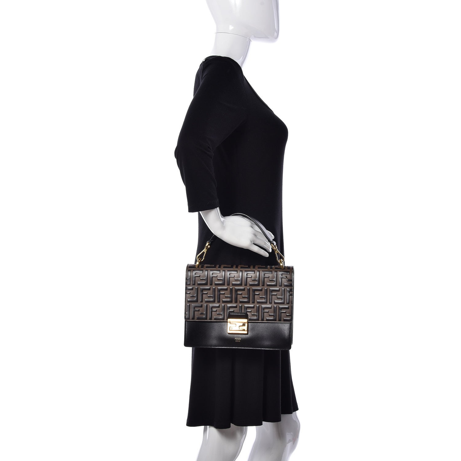 Fendi Vitello Liberty Bi-Color FF 1974 Embossed Kan U Shoulder Bag Black Maya 3 of 10