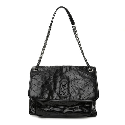 Saint Laurent Crinkled Calfskin Matelasse Monogram Large Niki Chain Satchel Black 1 of 11