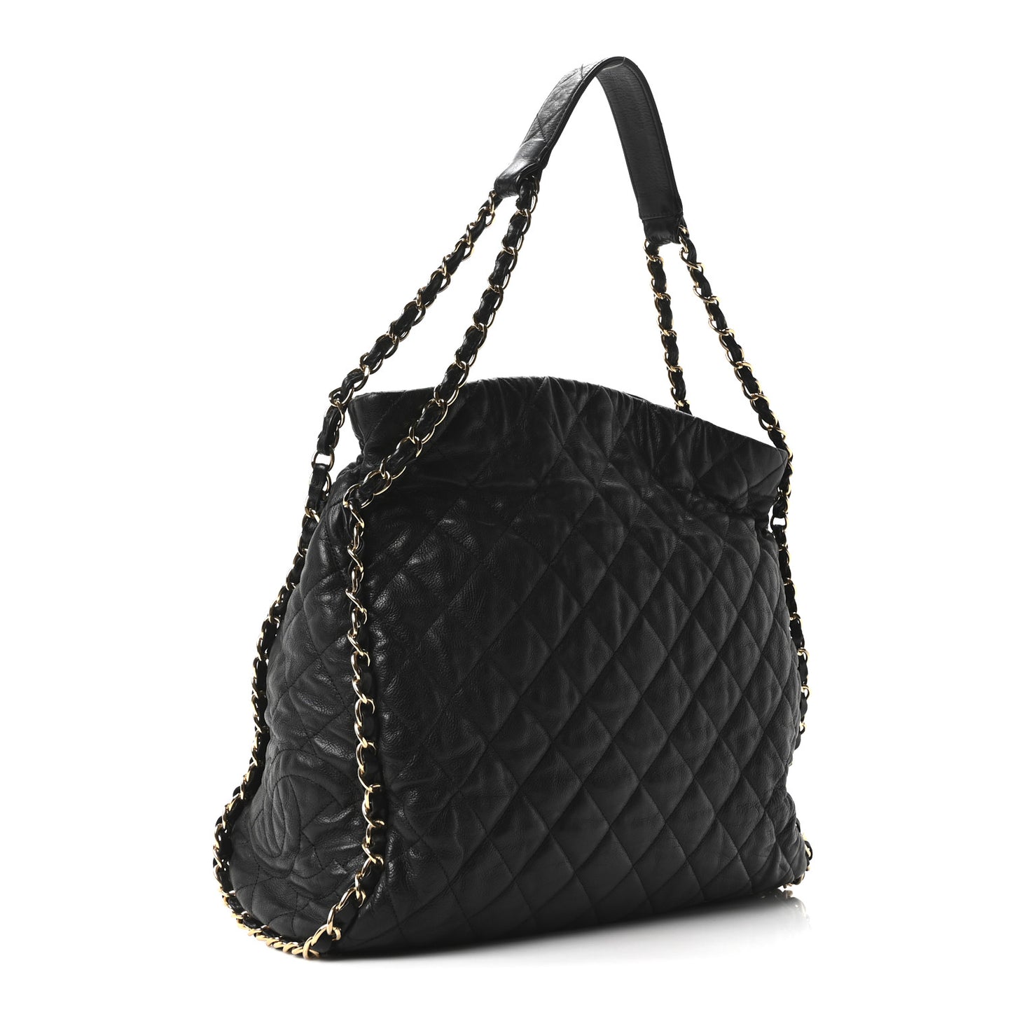 Calfskin Quilted Large Chain Me Hobo Black