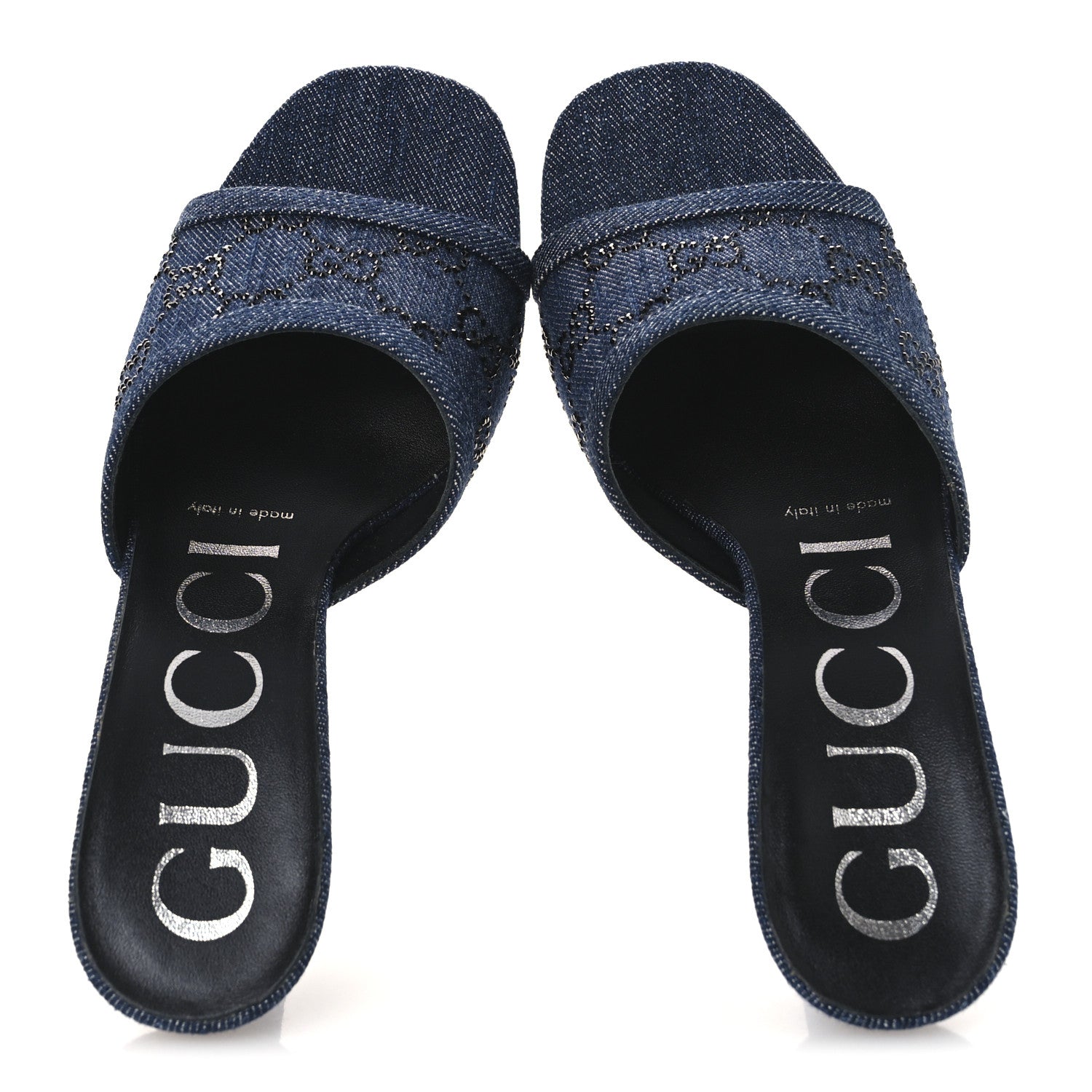 Gucci Denim Crystal GG Monogram Mules 36.5 Blue 2 of 11