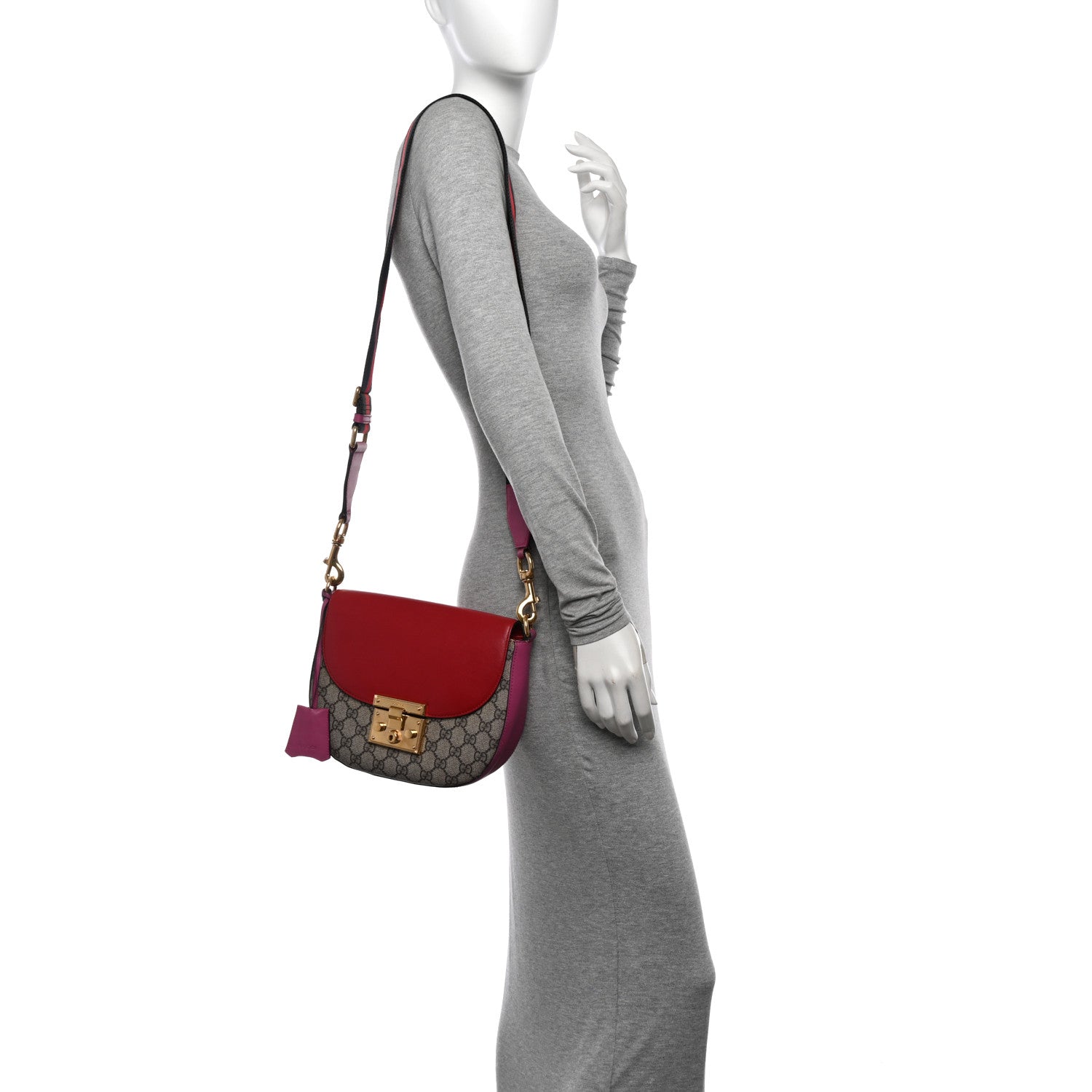 Gucci GG Supreme Monogram Calfskin Web Medium Padlock Messenger Shoulder Bag Beige Hibiscus Red New Rosette 2 of 12