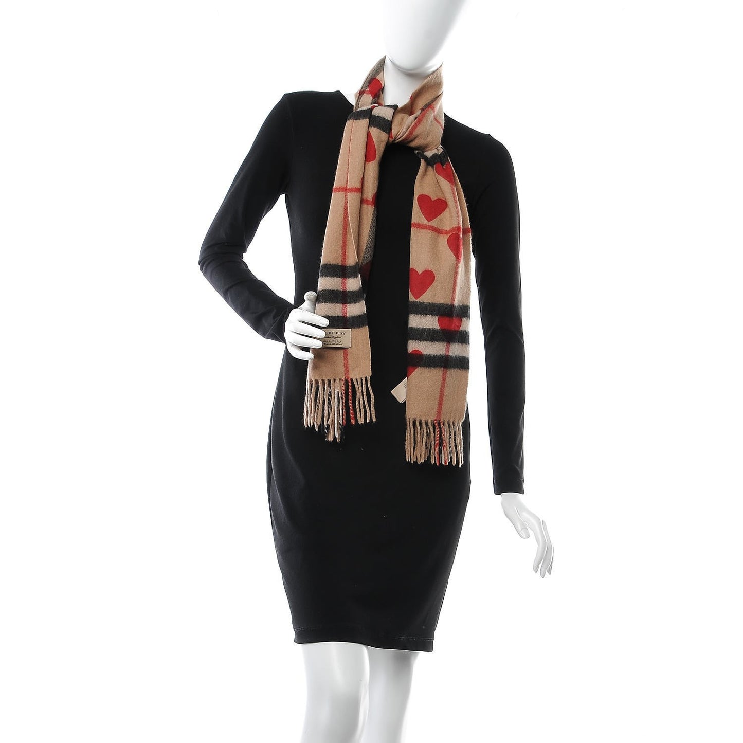 Cashmere Giant Heart Fringe Scarf Camel