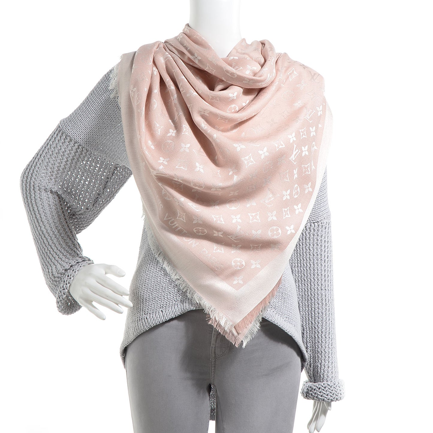 Silk Wool Monogram Denim Shawl Rose