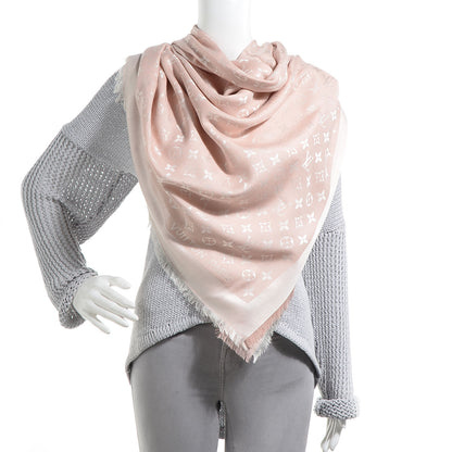 Louis Vuitton Silk Wool Monogram Denim Shawl Rose 2 of 4