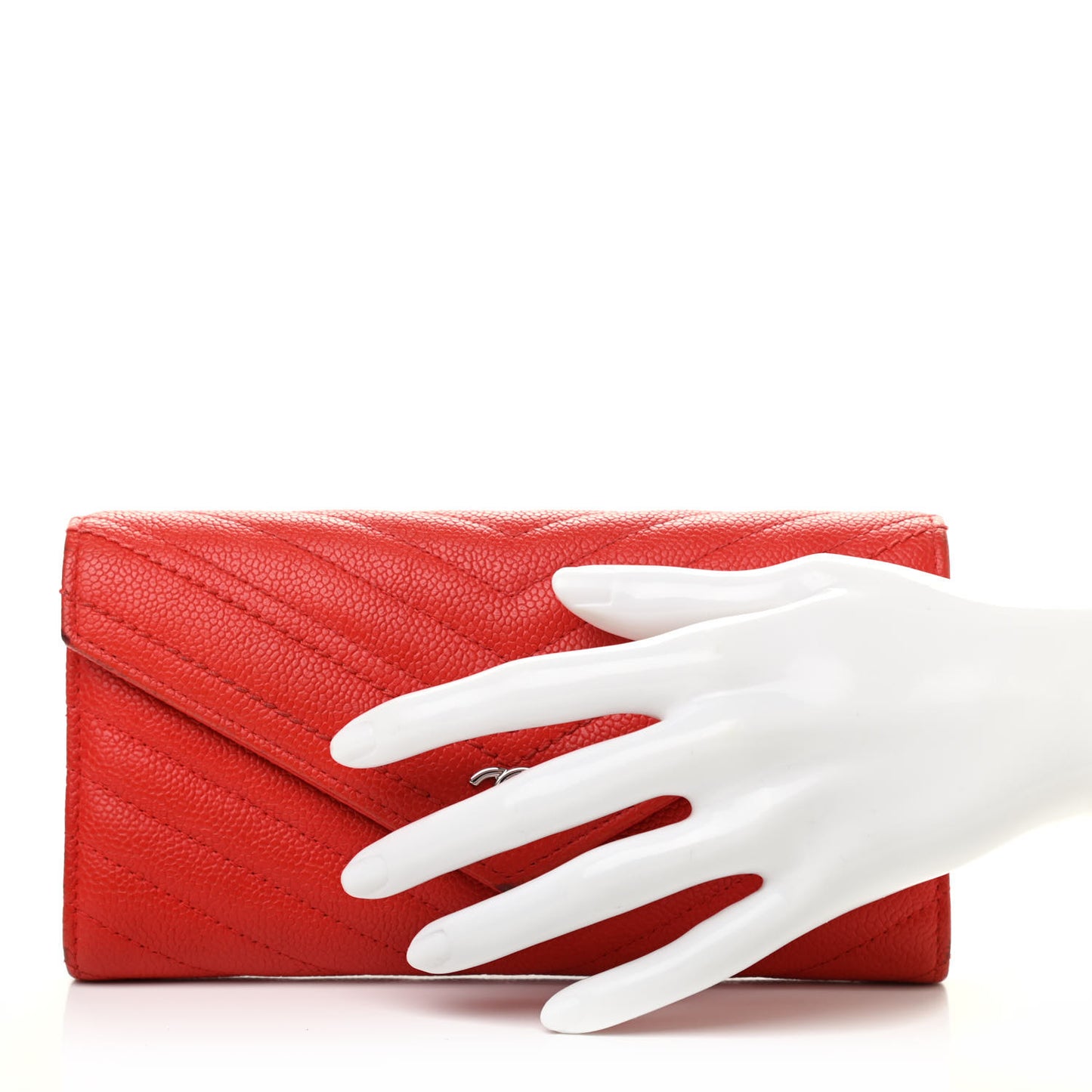 Caviar Chevron Quilted Wallet Red