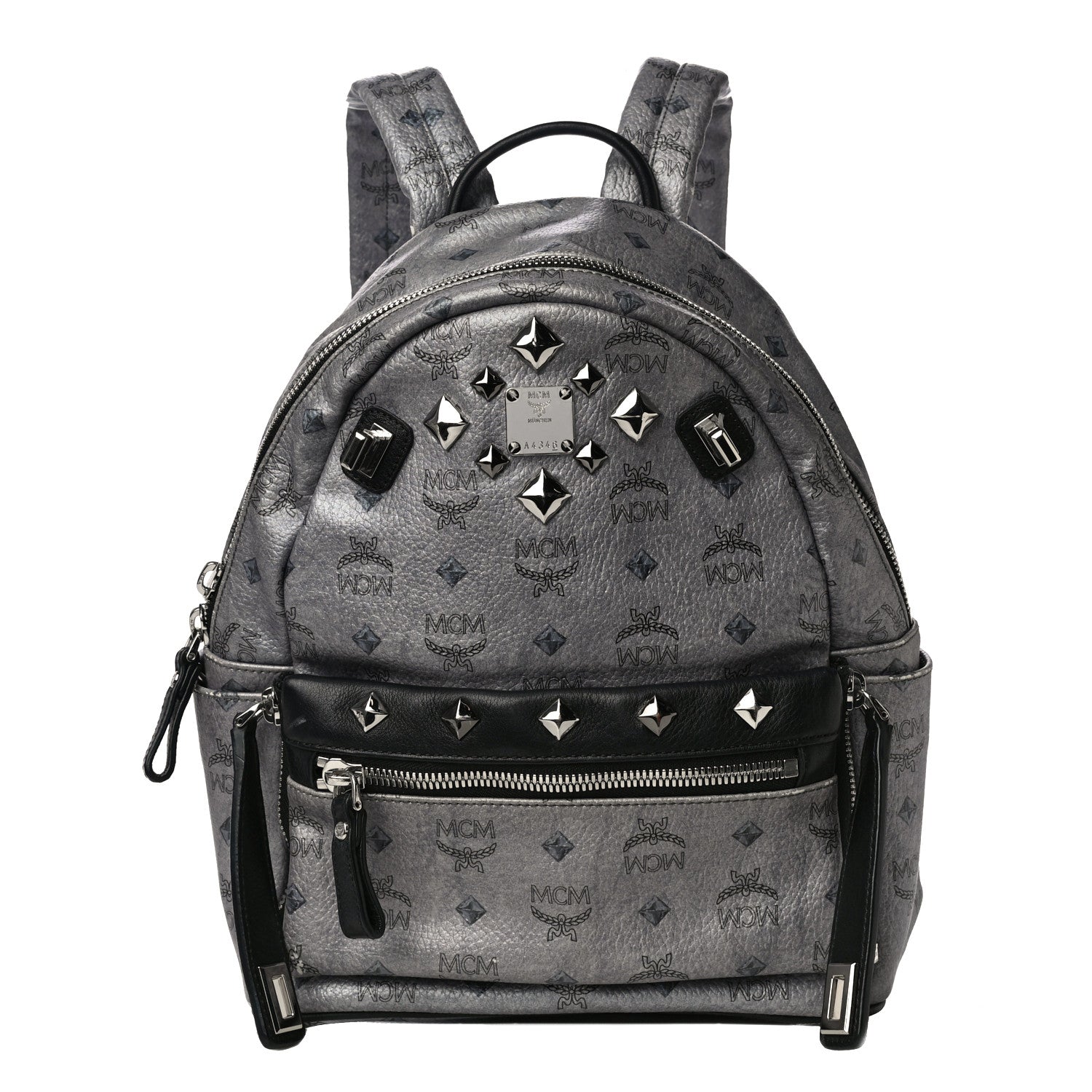 MCM Metallic Visetos Studded Small Dual Stark Backpack Silver 1 of 15