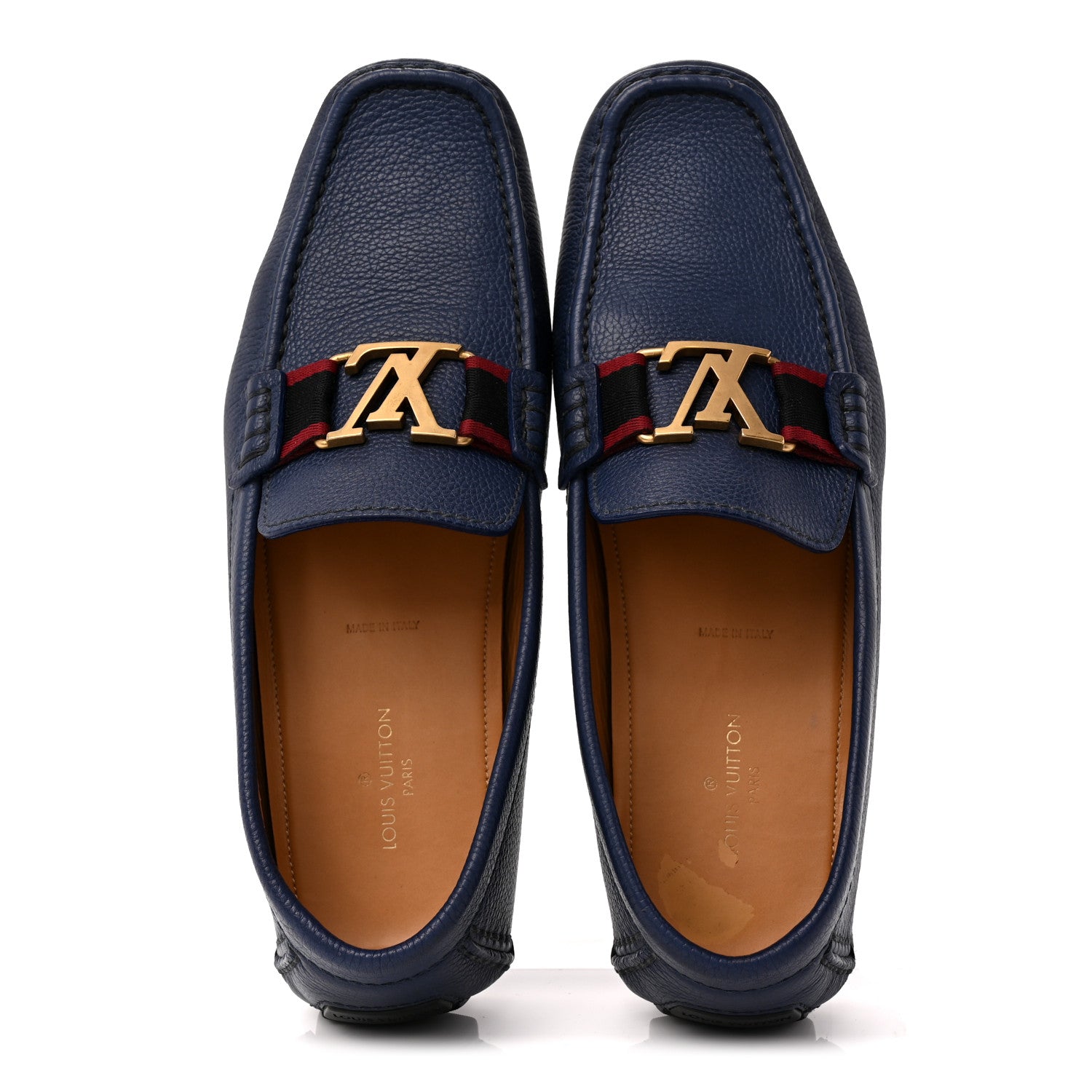 Louis Vuitton Grained Calfskin Mens Monte Carlo Car Shoe Moccasin Loafers 9 Blue 2 of 10