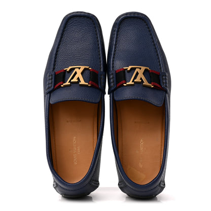Louis Vuitton Grained Calfskin Mens Monte Carlo Car Shoe Moccasin Loafers 9 Blue 2 of 10