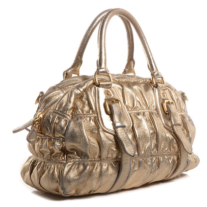 Prada Nappa Gaufre Dome Satchel Platino 3 of 9