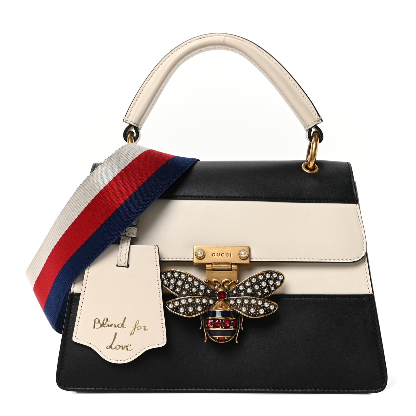 Calfskin Sylvie Web Small Queen Margaret Top Handle Bag Black White