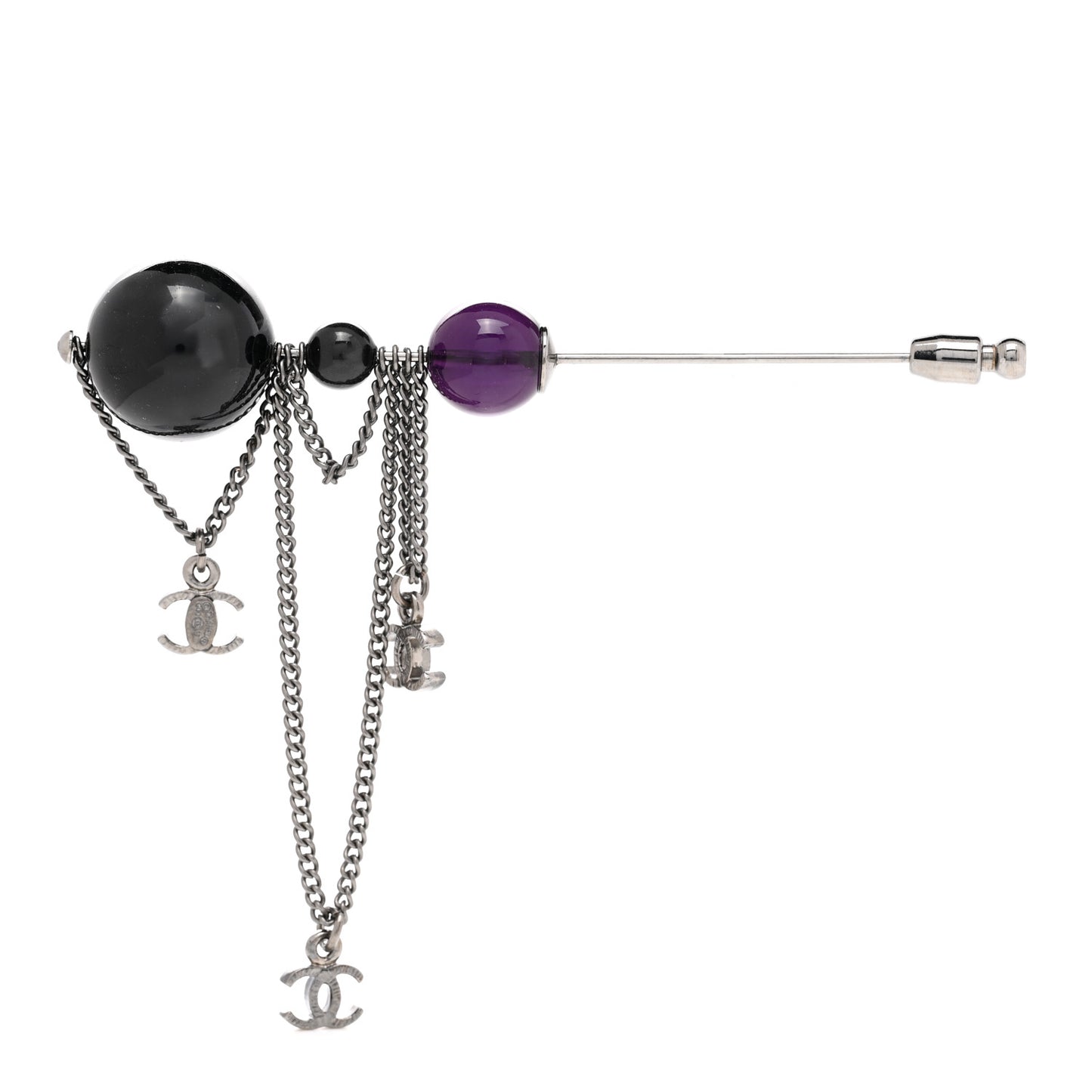 Gripoix Chain Brooch Silver Black Purple