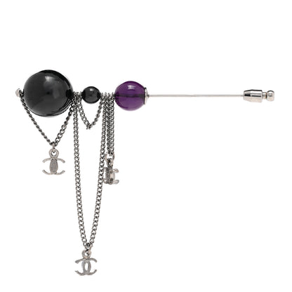 Chanel Gripoix Chain Brooch Silver Black Purple 1 of 4
