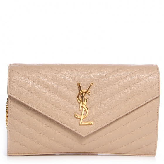 Matelasse Chevron Monogram Chain Wallet Powder