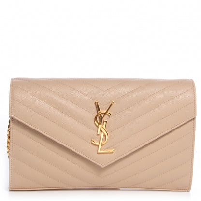 Saint Laurent Matelasse Chevron Monogram Chain Wallet Powder 1 of 9