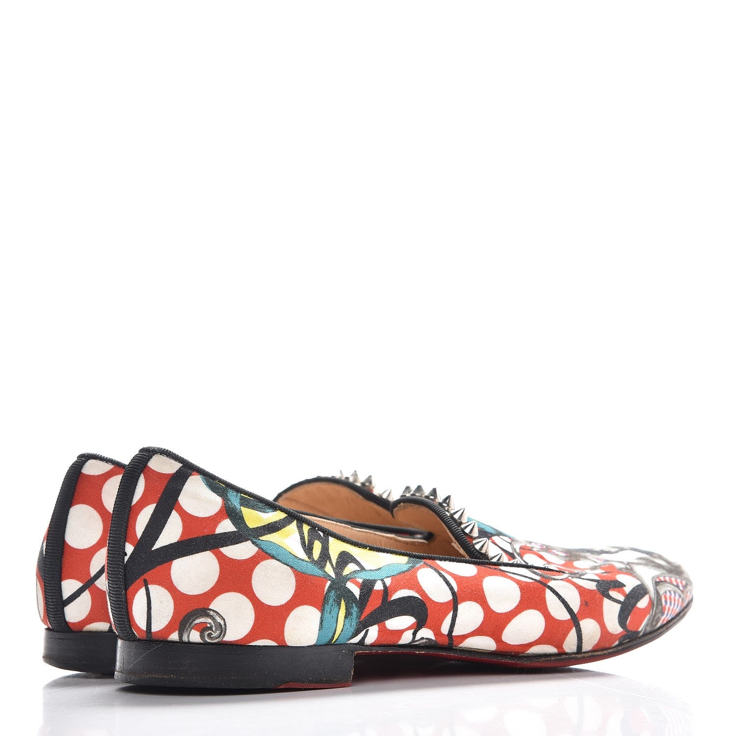 Christian Louboutin Fabric Sakouette Face Spikes Polka Dot Loafers 36.5 Multicolor Silver 4 of 14