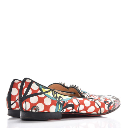 Christian Louboutin Fabric Sakouette Face Spikes Polka Dot Loafers 36.5 Multicolor Silver 4 of 14