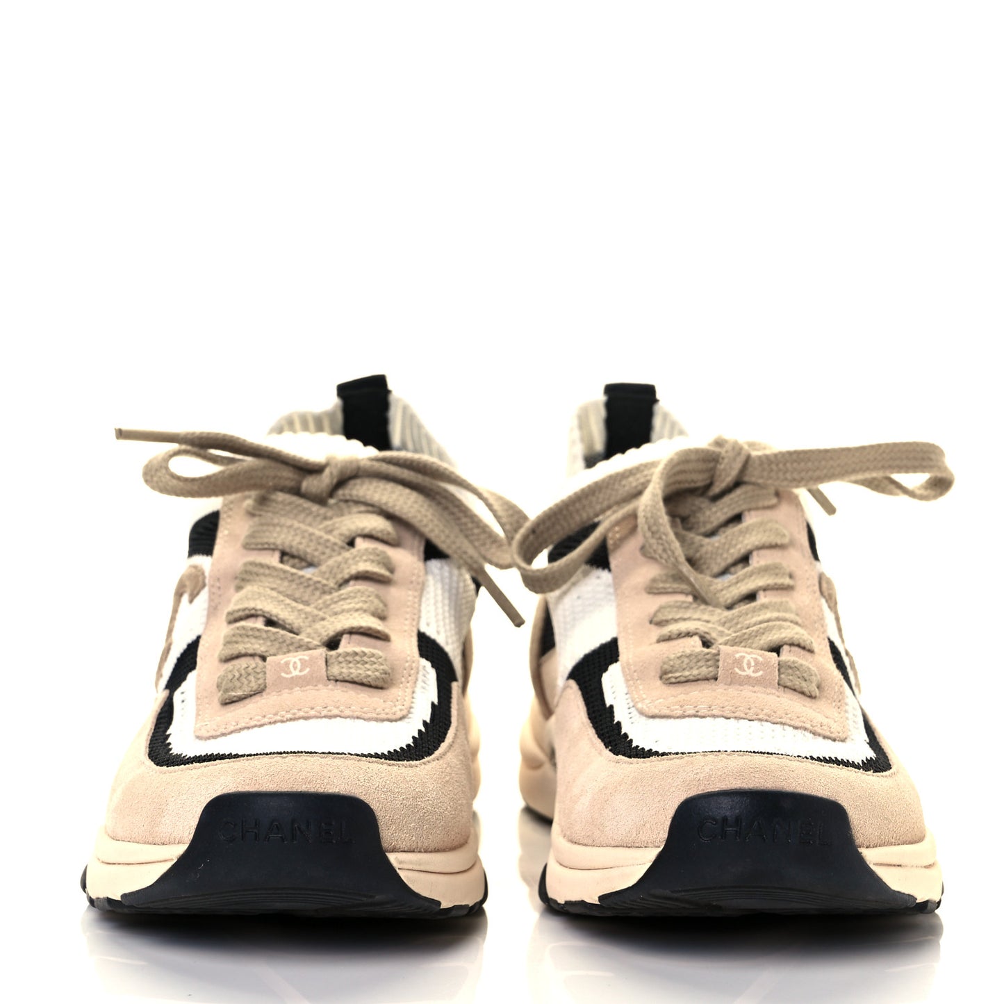 Mesh Suede Fabric Womens CC Sneakers 40 White Ivory Light Beige