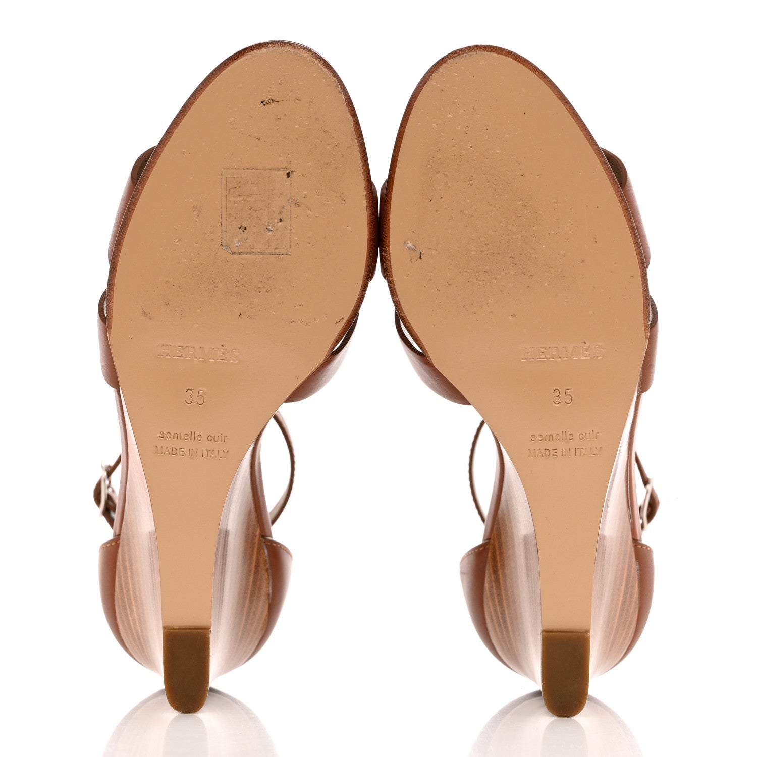 Hermes Calfskin Legend Wedge Sandals 35 Gold 5 of 13
