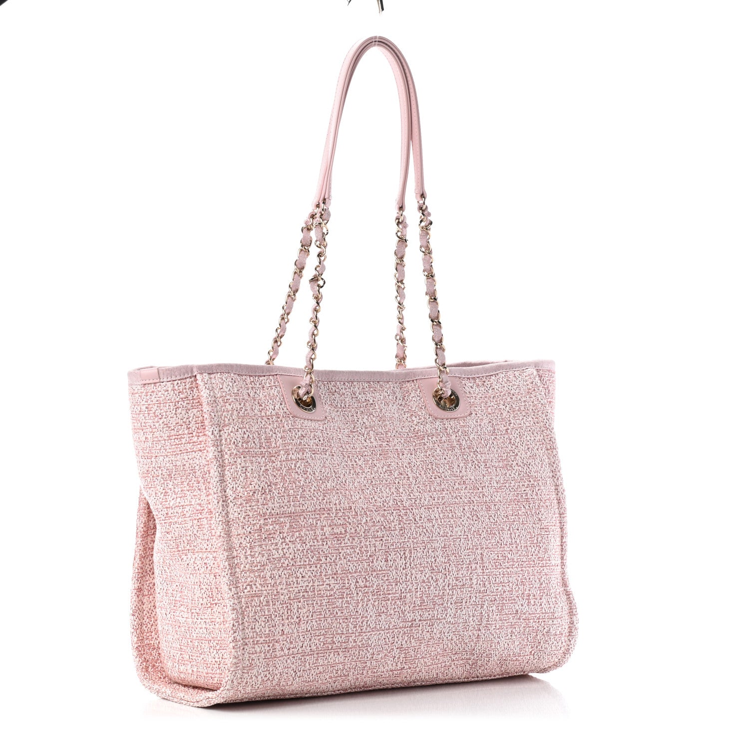 Chanel Straw Lurex Small Deauville Tote Pink 3 of 9