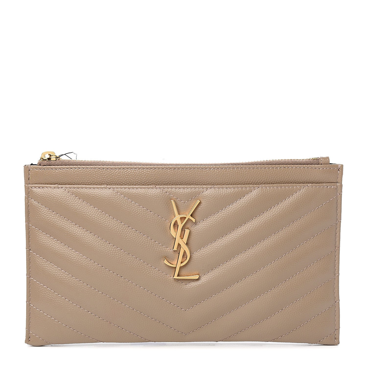 Saint Laurent Grain De Poudre Chevron Monogram Bill Pouch Beige 1 of 8