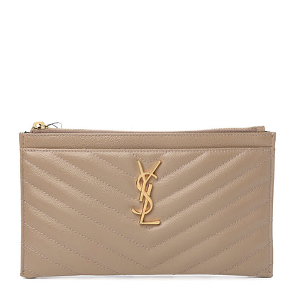 Saint Laurent Grain De Poudre Chevron Monogram Bill Pouch Beige 1 of 8