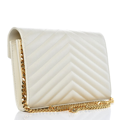 Saint Laurent Grain De Poudre Matelasse Chevron Monogram Chain Wallet Porcellana 3 of 8