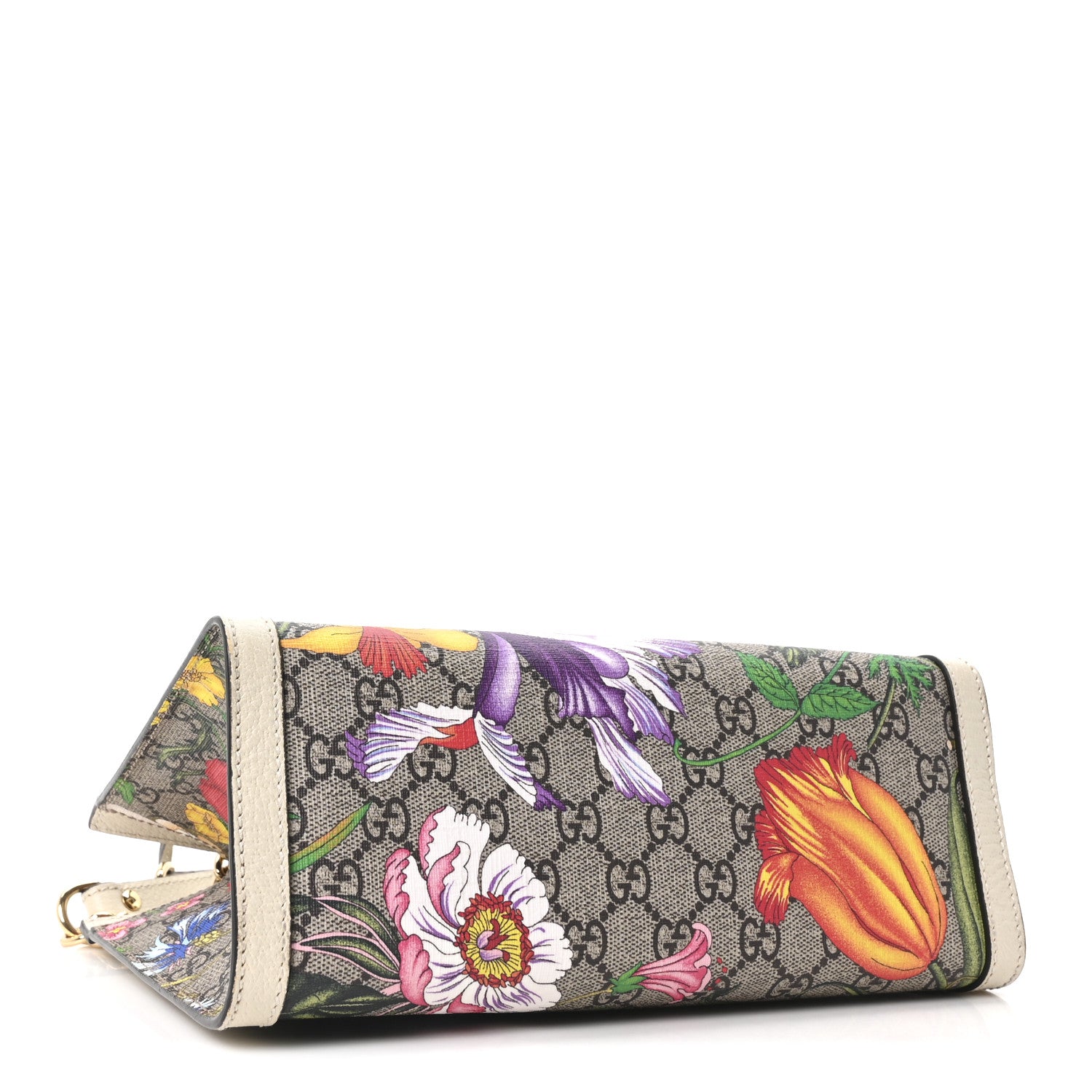 Gucci GG Supreme Monogram Flora Textured Calfskin Small Padlock Tote Beige Ebony Multicolor Mystic White 3 of 9