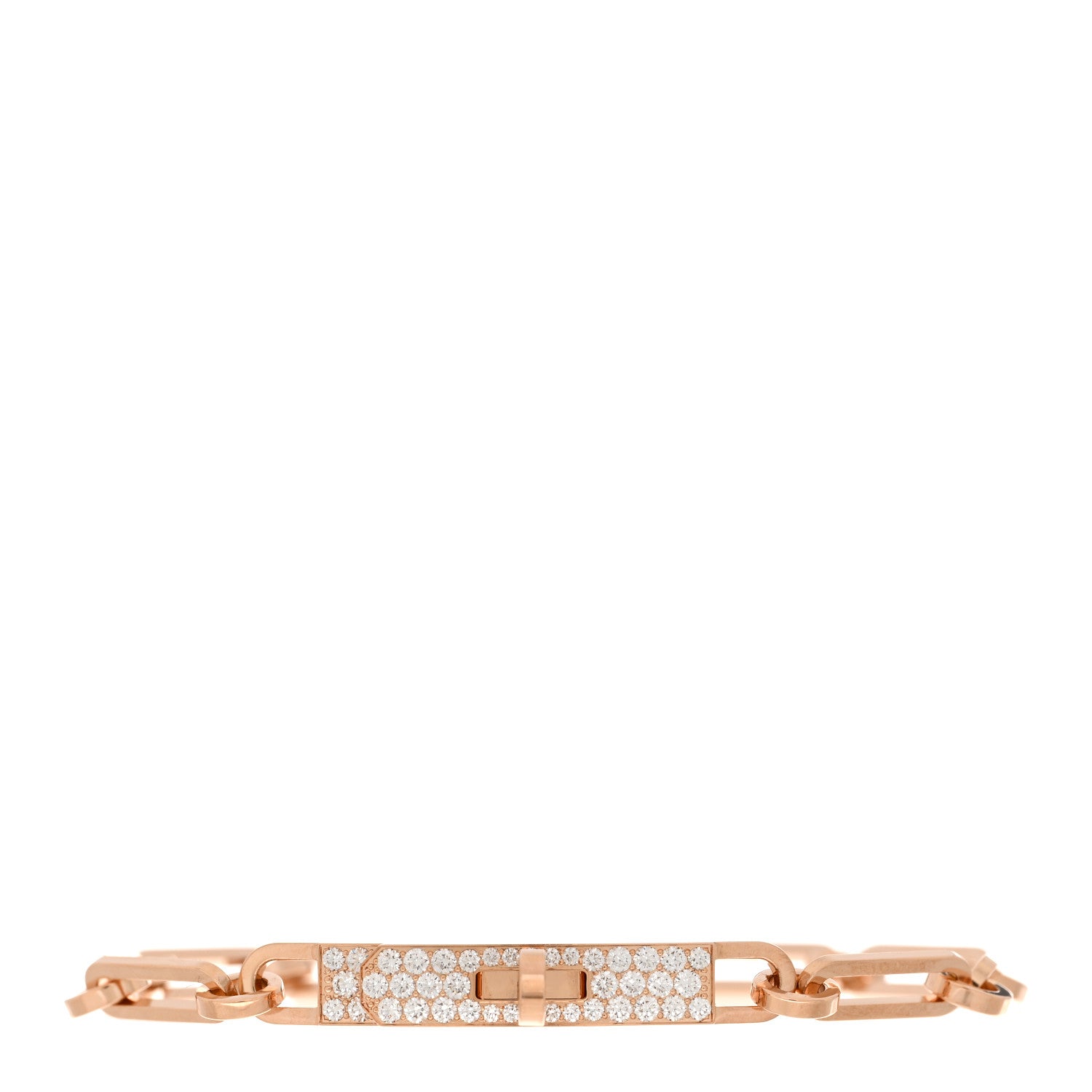 Hermes 18K Rose Gold Diamond Pave PM Kelly Chaine Bracelet ST 1 of 4