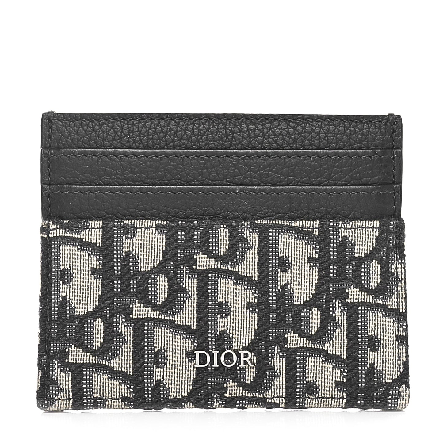 Grained Calfskin Oblique Card Holder Black