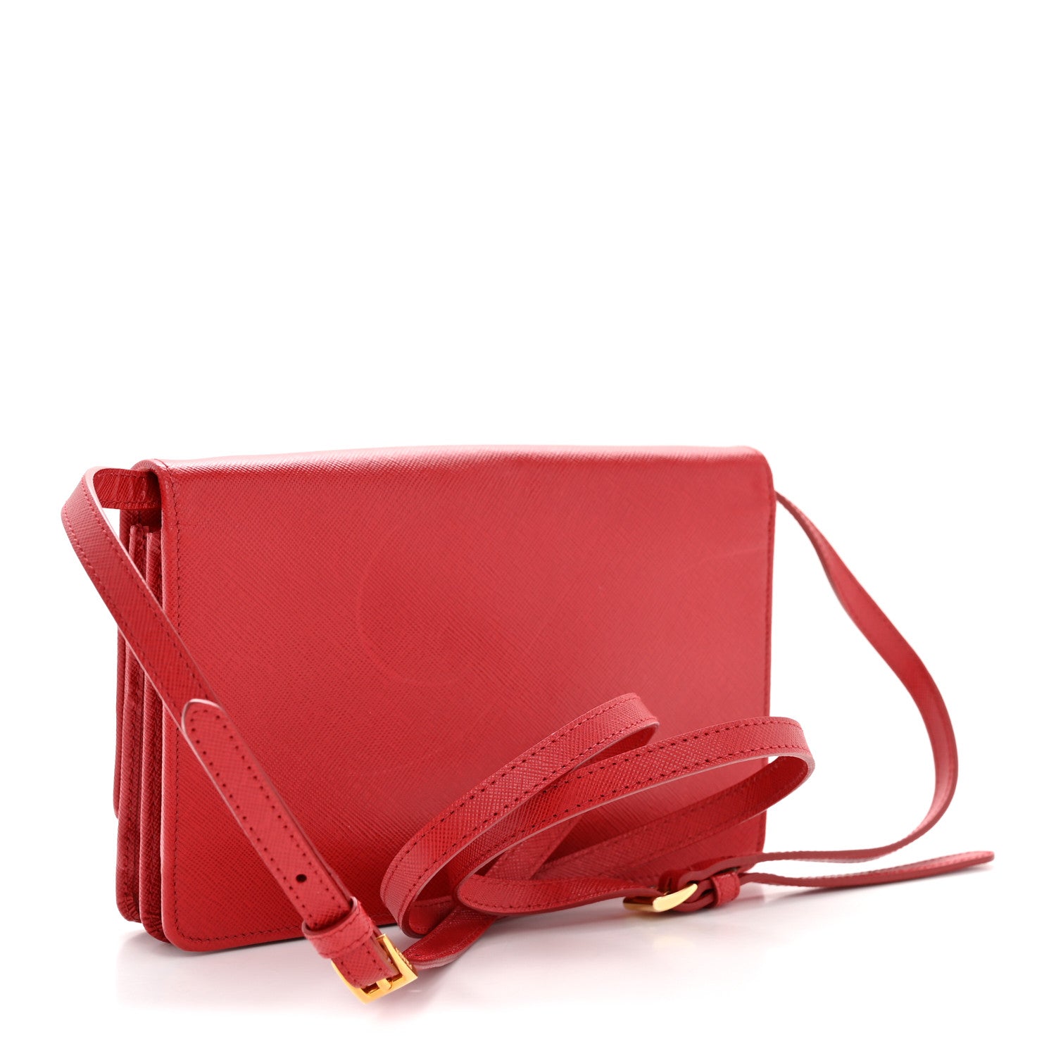 Prada Saffiano Metal Flap Wallet With Strap Fuoco 3 of 16