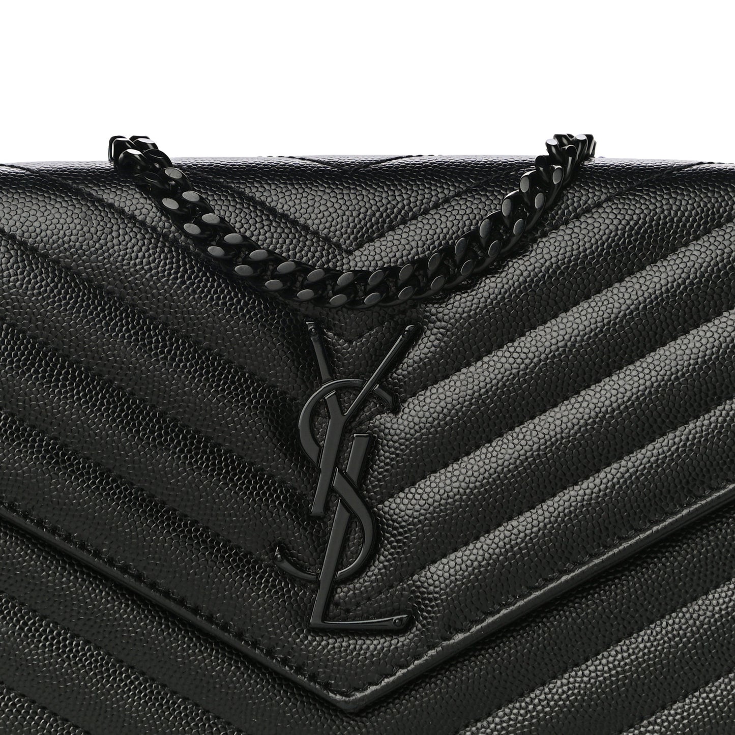 Grain De Poudre Matelasse Chevron Monogram Chain Wallet Black