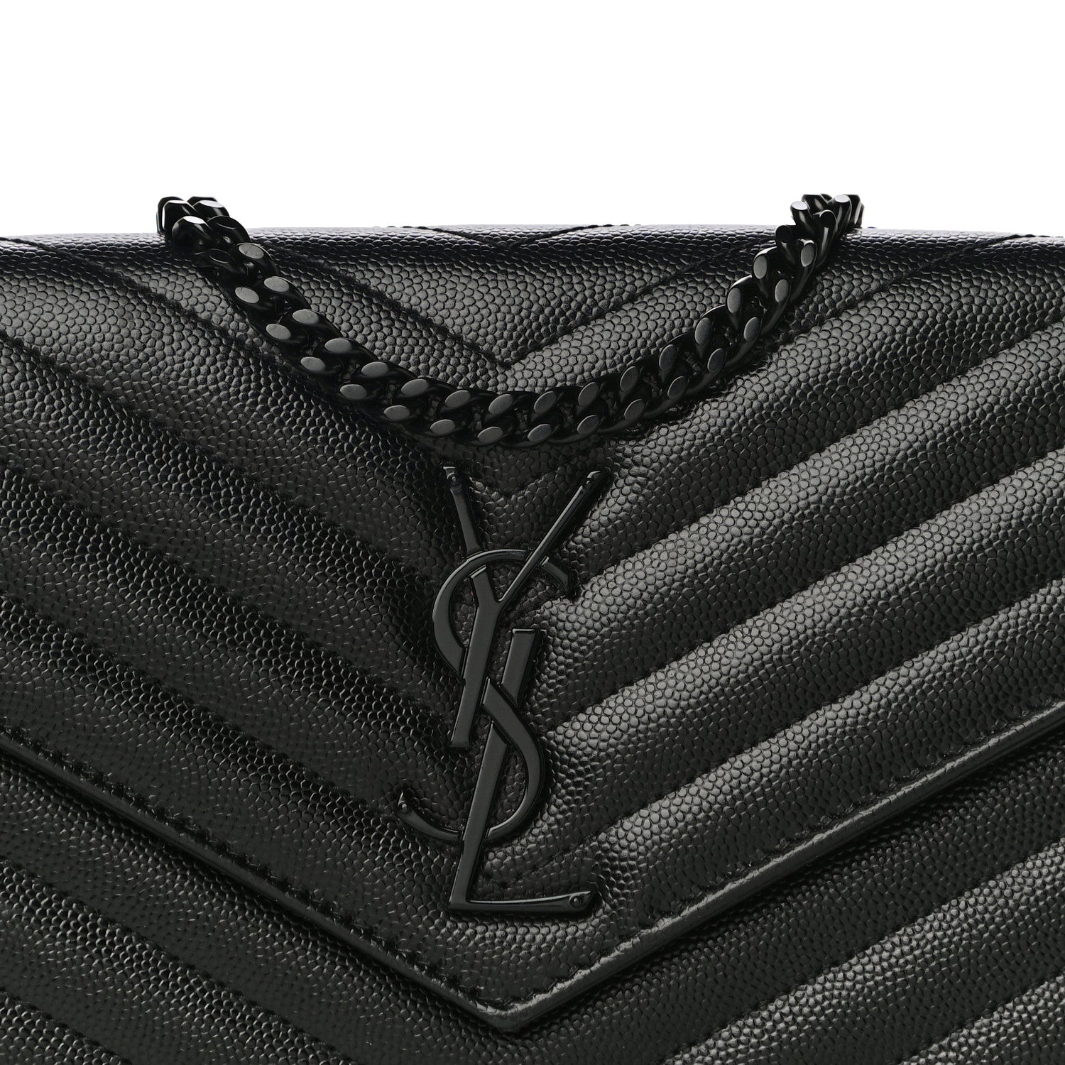 Saint Laurent Grain De Poudre Matelasse Chevron Monogram Chain Wallet Black 8 of 17