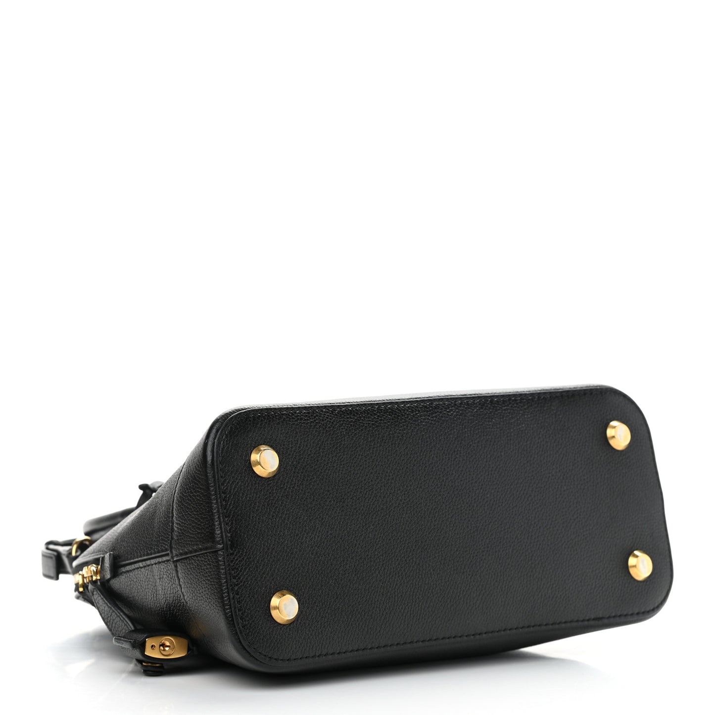 Grained Calfskin Logo S Ville Top Handle Bag Black White