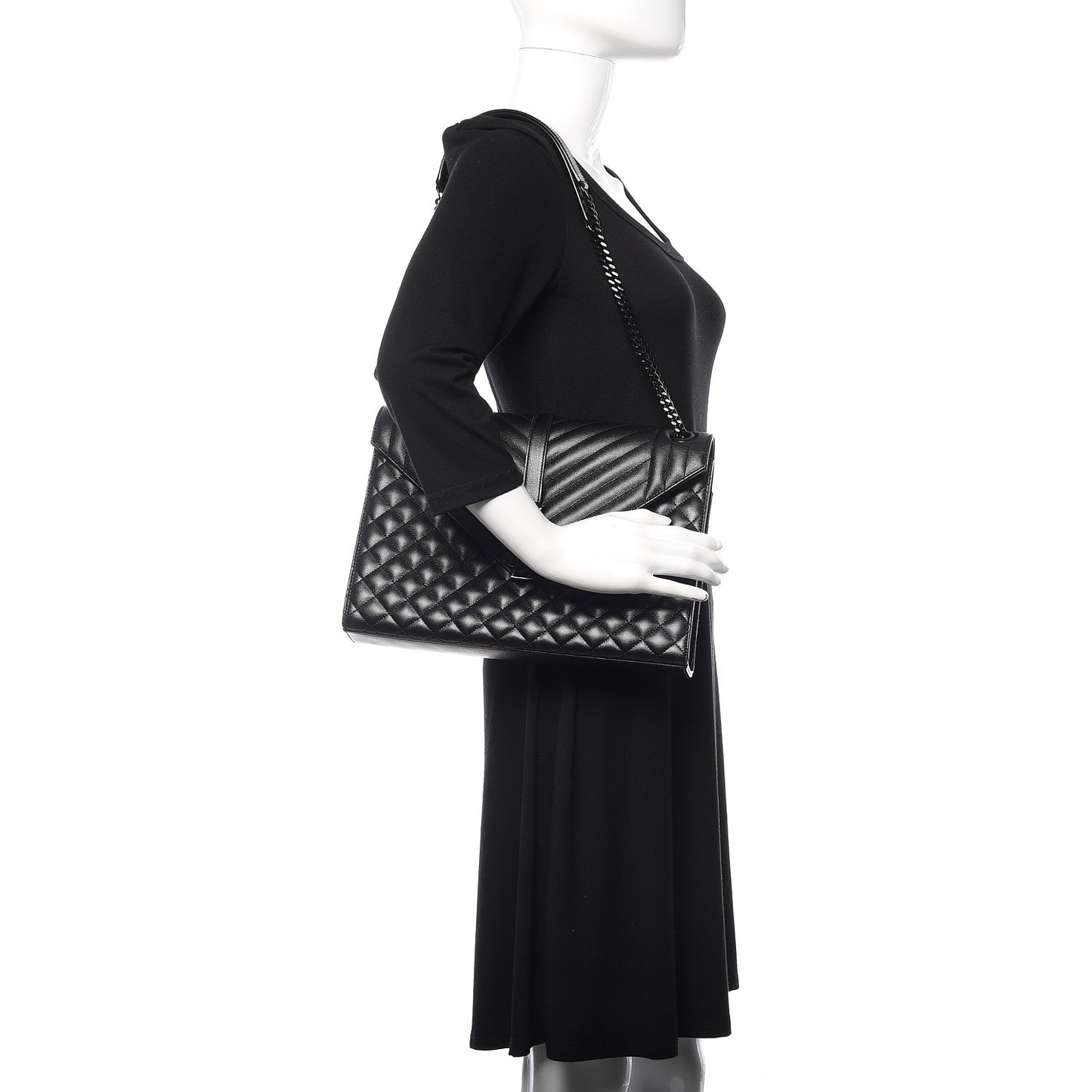 Grain De Poudre Textured Mixed Matelasse Large Triquilt Monogram Monochrome Satchel Black