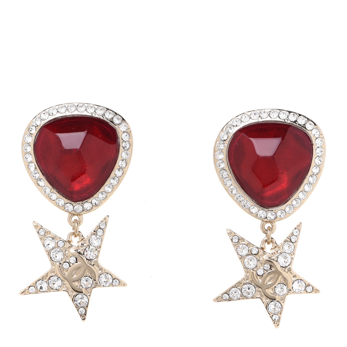 Metal Resin Crystal Star CC Drop Earrings Gold Red