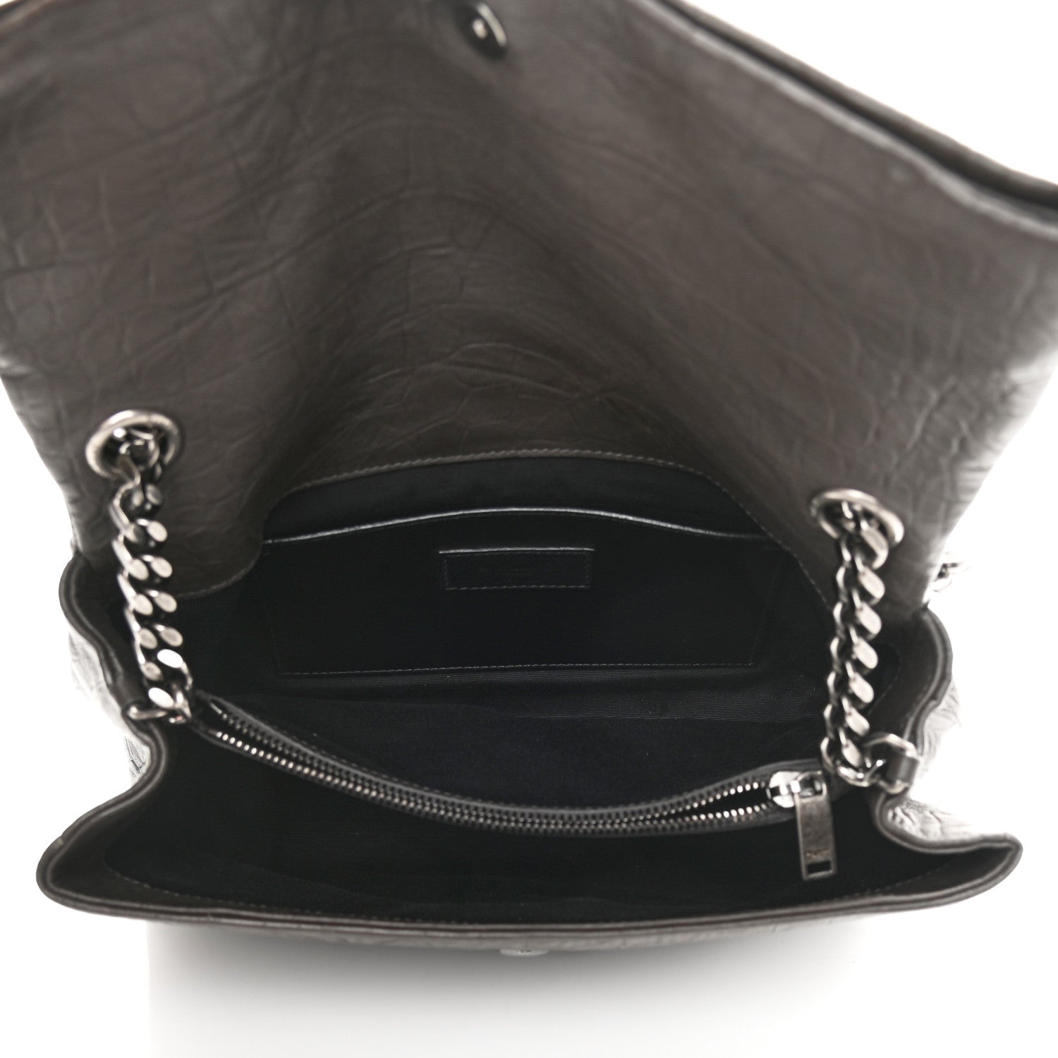 Saint Laurent Calfskin Crocodile Embossed Medium West Hollywood Monogram Fold-Over Grey 5 of 10