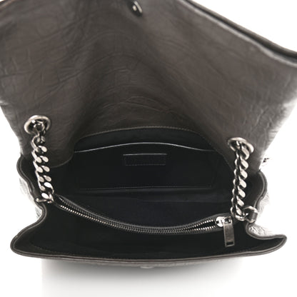 Saint Laurent Calfskin Crocodile Embossed Medium West Hollywood Monogram Fold-Over Grey 5 of 10