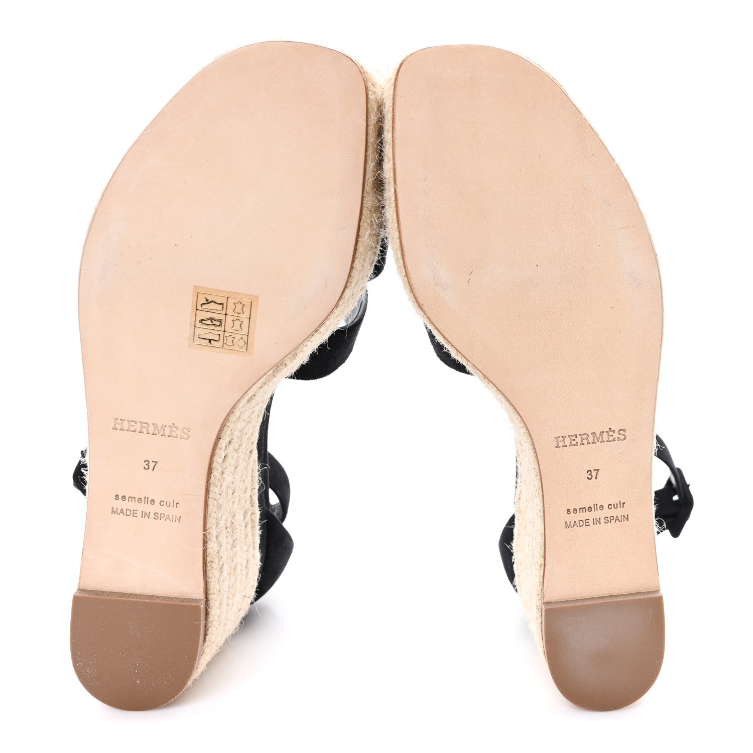 Hermes Goatskin Elda Espadrille Wedge Sandals 37 Black 6 of 10