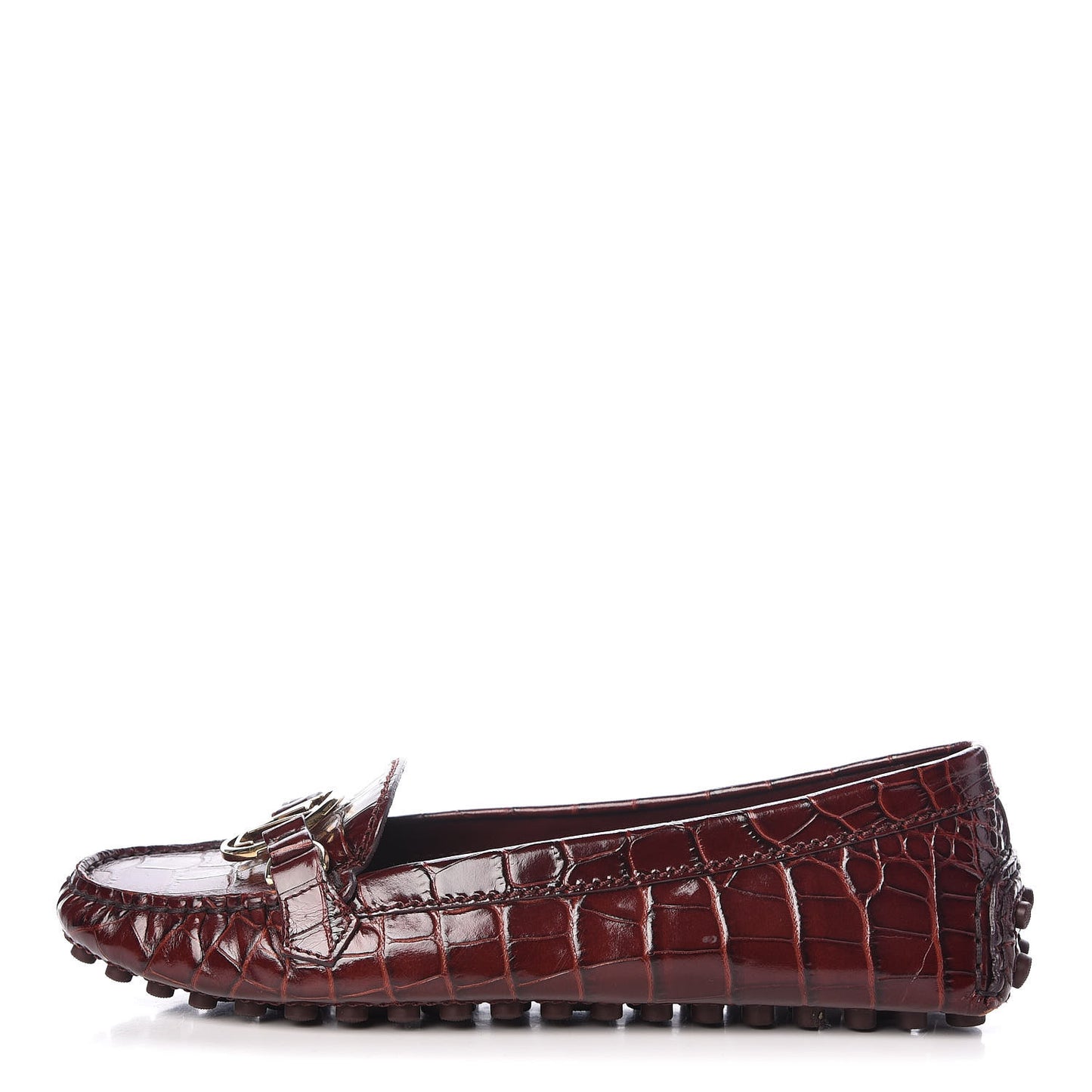 Calfskin Crocodile Embossed Dauphine Loafers 36 Bordeaux