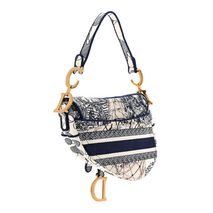 Christian Dior Canvas Embroidered Around the World Saddle Bag Blue 3 of 11
