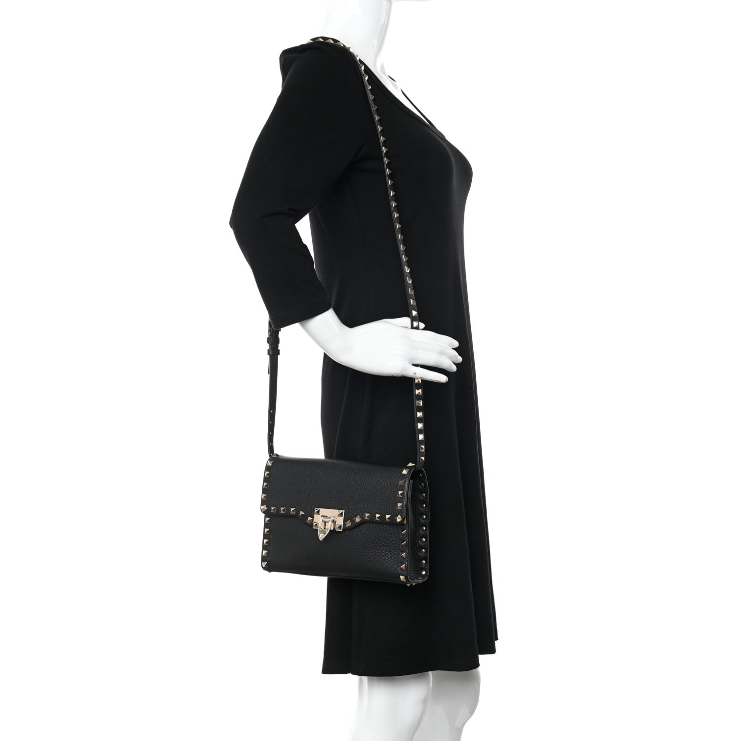 Valentino Garavani Pebbled Calfskin Medium Rockstud Flip Lock Crossbody Bag Black 2 of 13