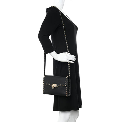 Valentino Garavani Pebbled Calfskin Medium Rockstud Flip Lock Crossbody Bag Black 2 of 13