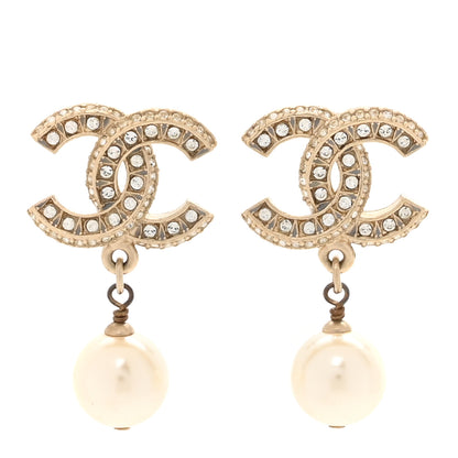 Chanel Crystal Pearl CC Drop Earrings Gold 1 of 5