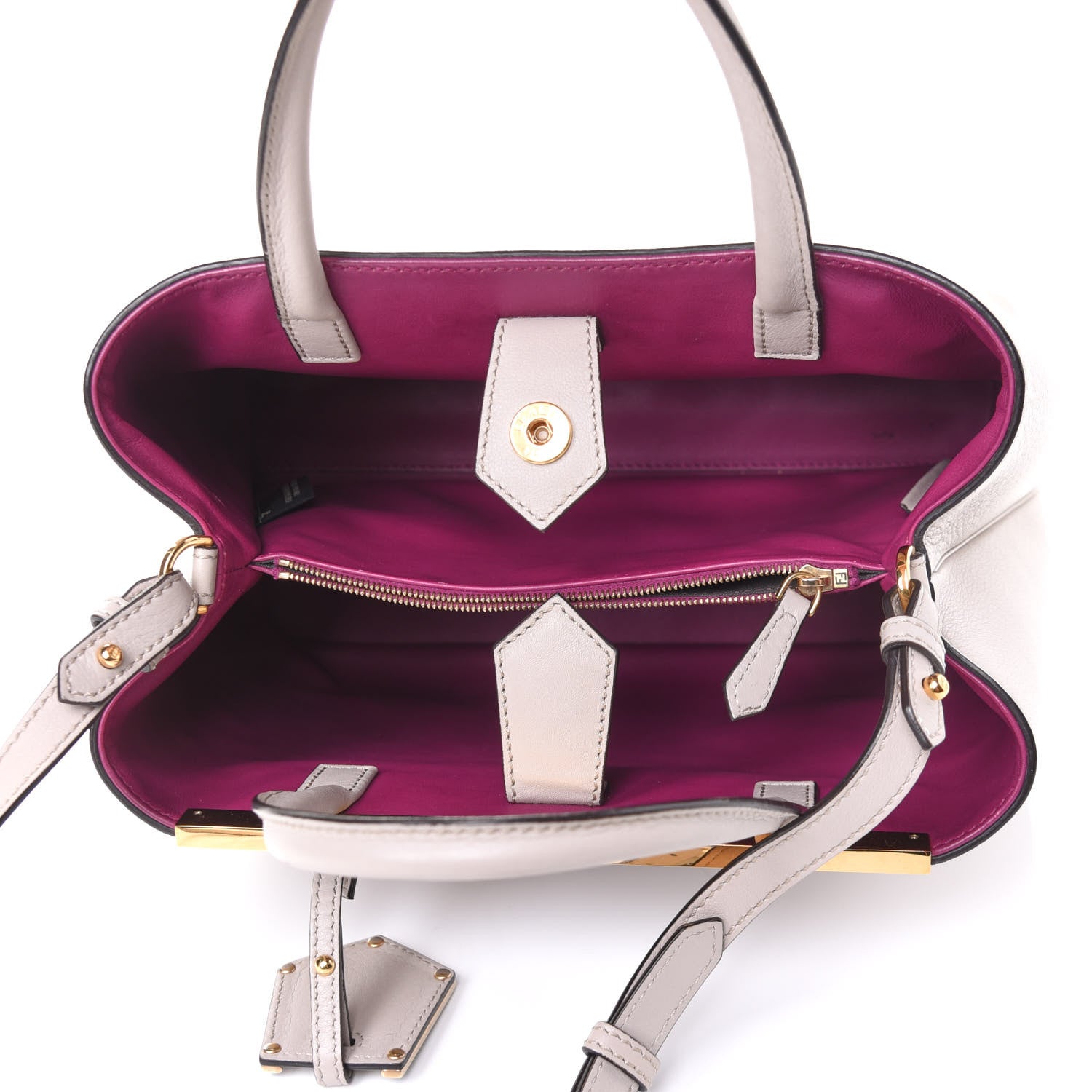 Fendi Vitello Dolce Century Petite 2Jours Tote Grigio Polvere Ciclamino 6 of 6