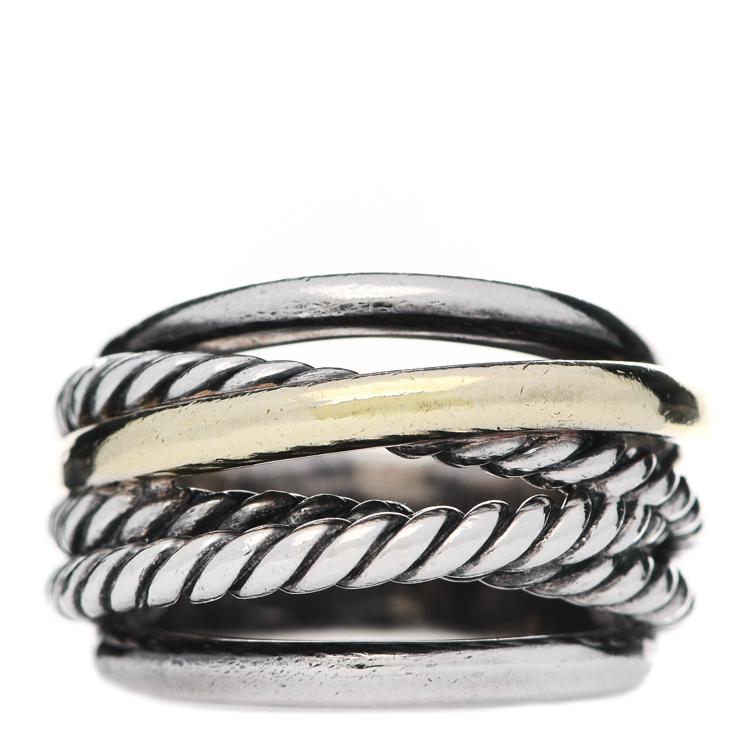 David Yurman Sterling Silver 14K Yellow Gold Narrow Crossover Ring 52 6 1 of 5