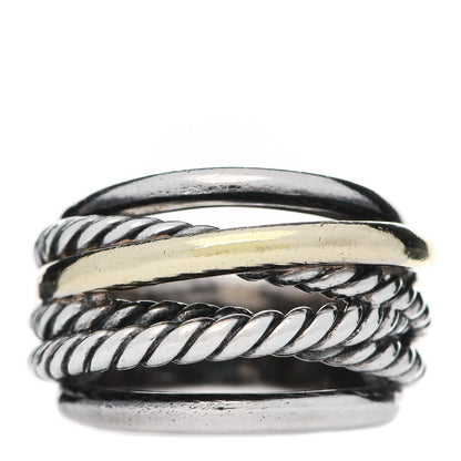 David Yurman Sterling Silver 14K Yellow Gold Narrow Crossover Ring 52 6 1 of 5