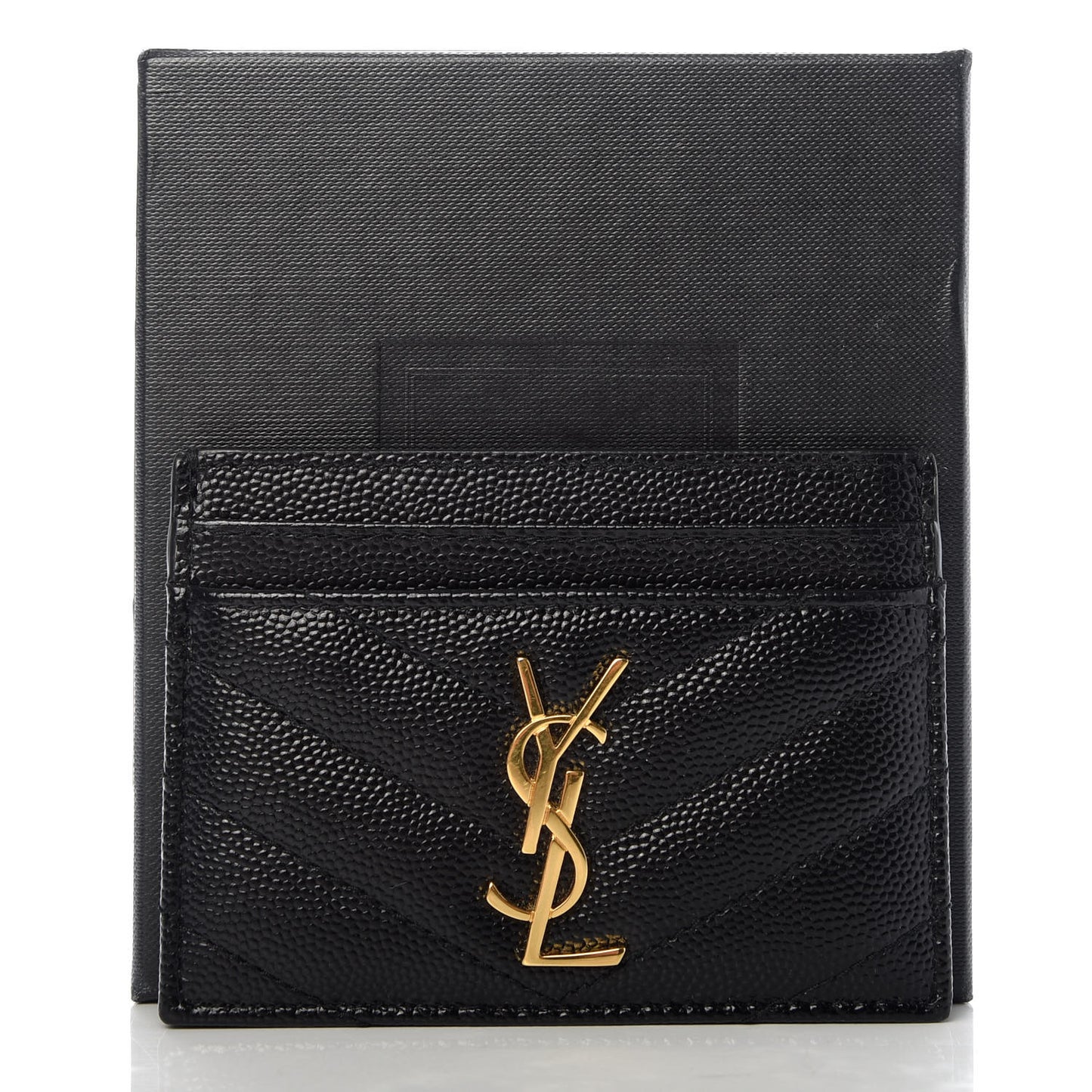Grain De Poudre Matelasse Chevron Monogram Credit Card Case Black