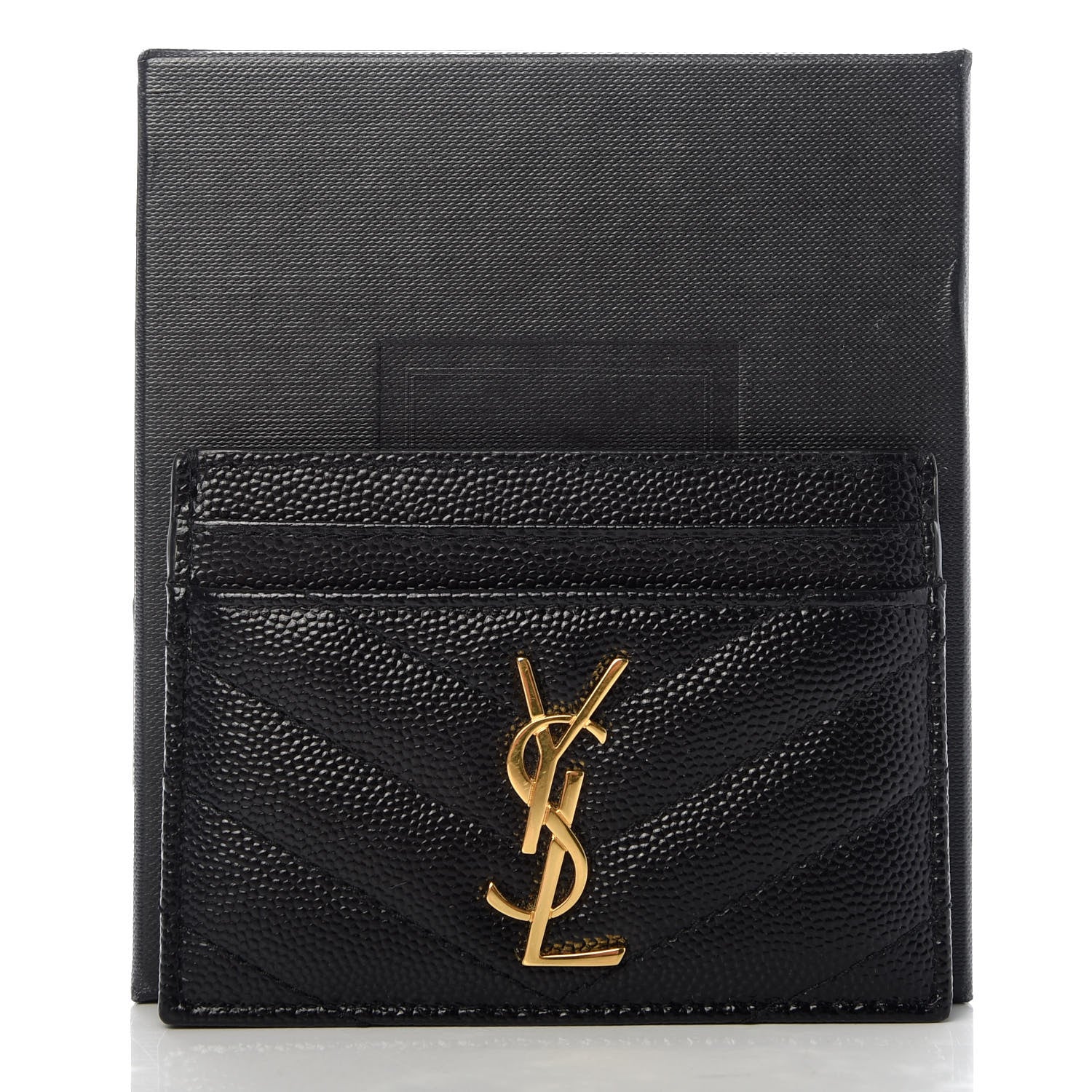 Saint Laurent Grain De Poudre Matelasse Chevron Monogram Credit Card Case Black 7 of 7