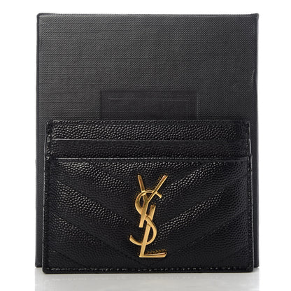 Saint Laurent Grain De Poudre Matelasse Chevron Monogram Credit Card Case Black 7 of 7