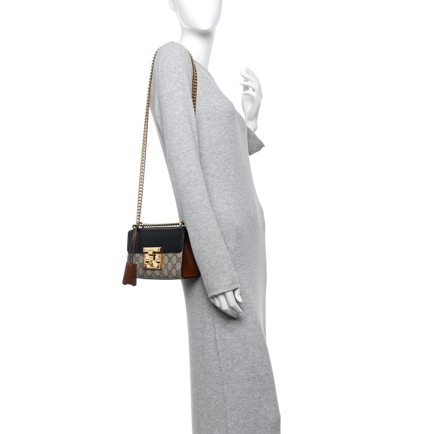 GG Supreme Monogram Calfskin Small Padlock Shoulder Bag Beige Black Cuir